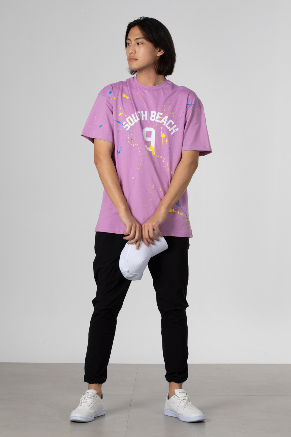 Boya baskılı oversize t-shirt-1030 Lila