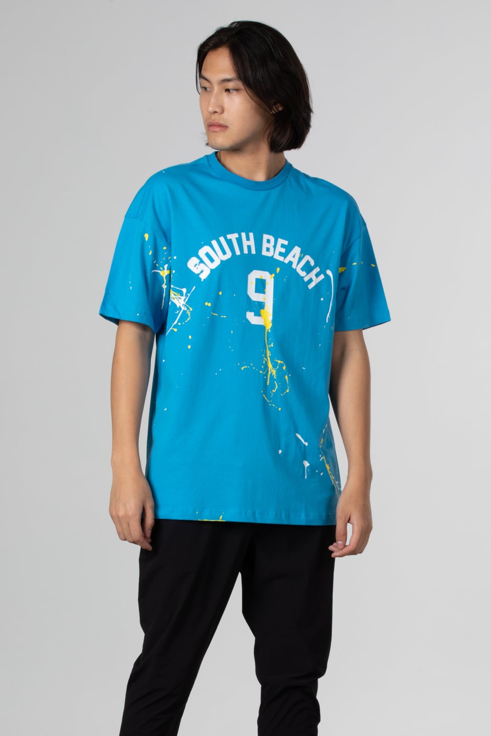 Boya baskılı oversize t-shirt-1030 Mavi