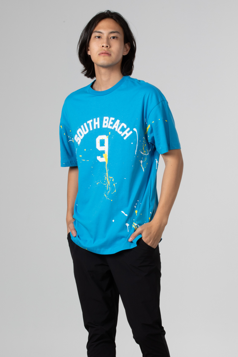 Boya baskılı oversize t-shirt-1030 Mavi