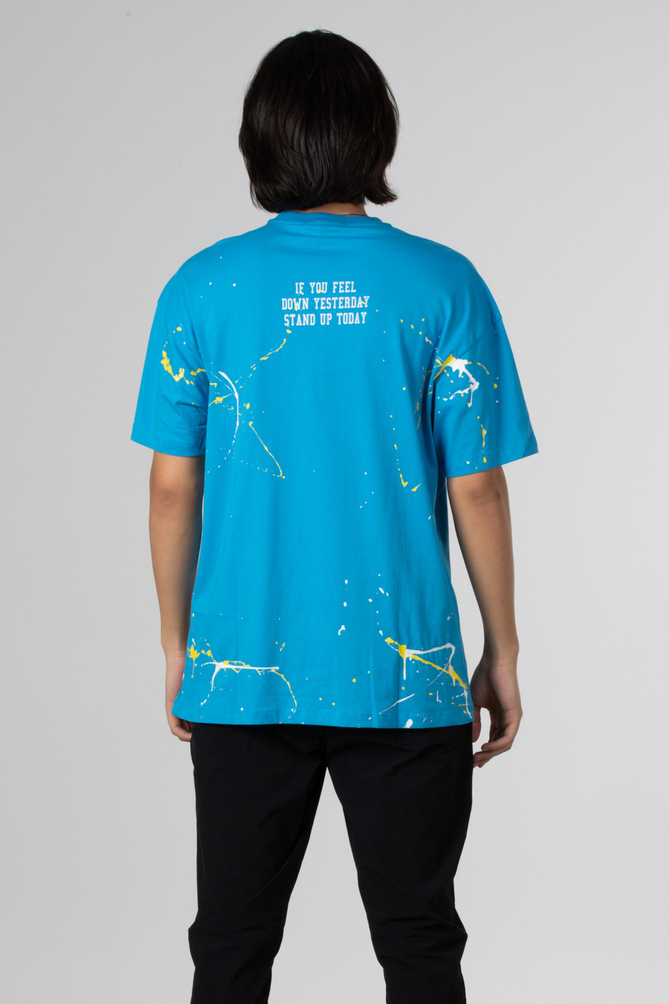 Boya baskılı oversize t-shirt-1030 Mavi