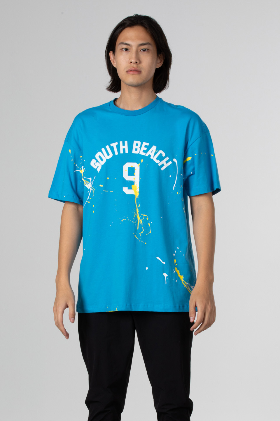 Boya baskılı oversize t-shirt-1030 Mavi