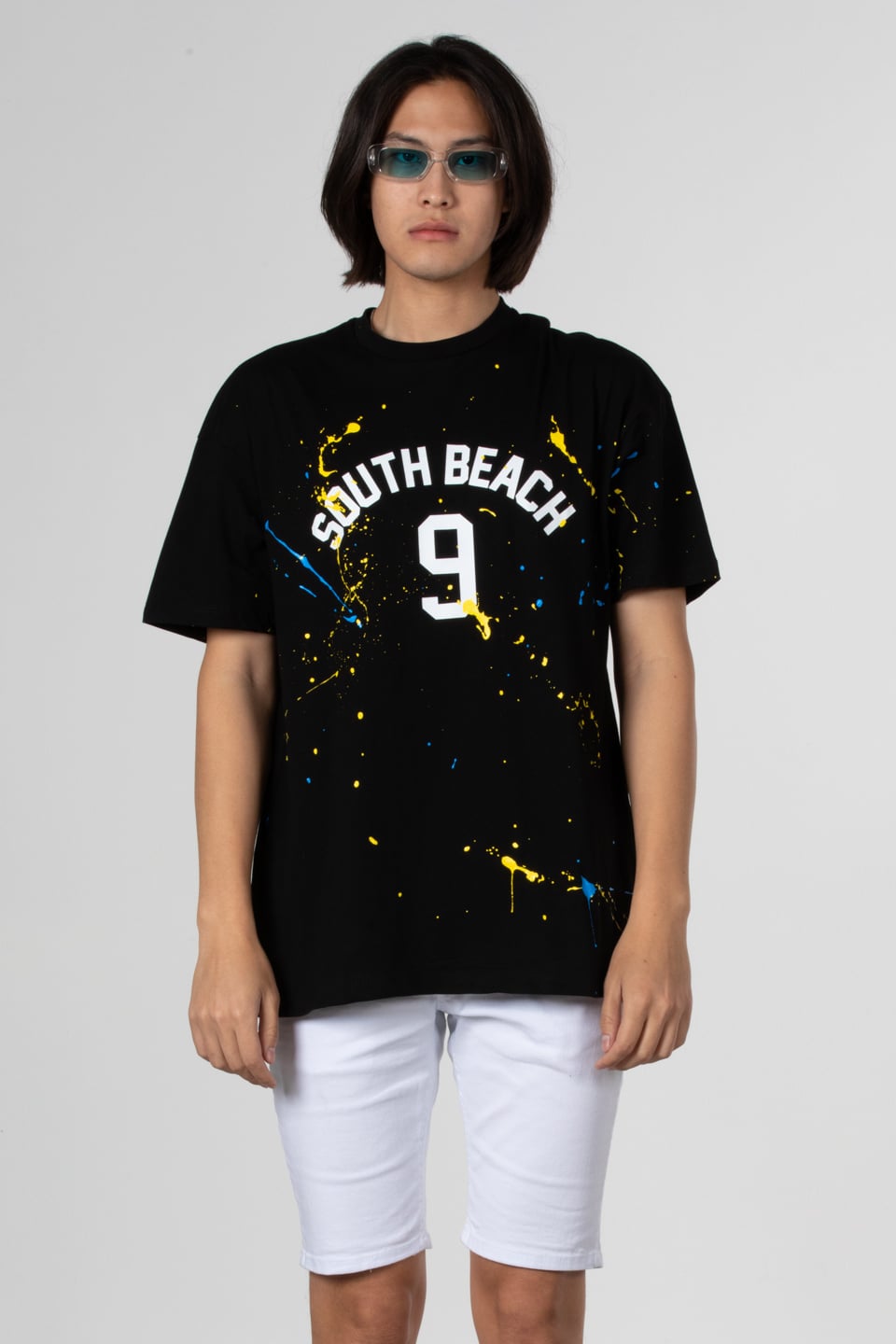 Boya baskılı oversize t-shirt-1030 Siyah