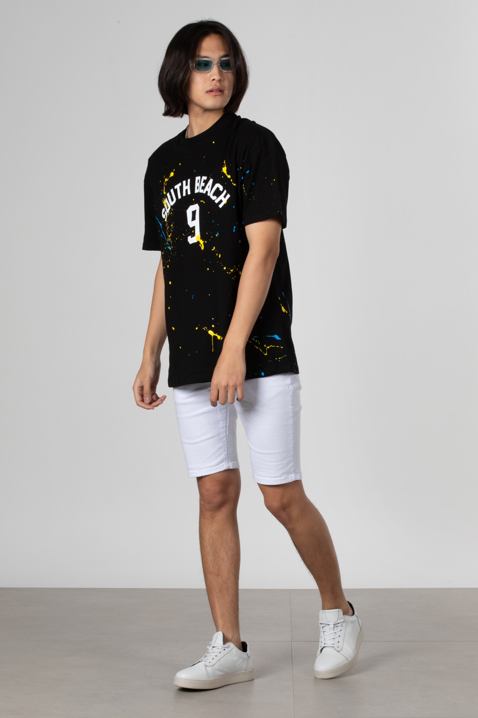 Boya baskılı oversize t-shirt-1030 Siyah