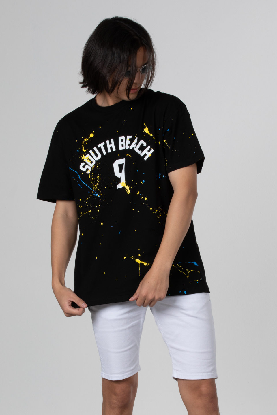 Boya baskılı oversize t-shirt-1030 Siyah