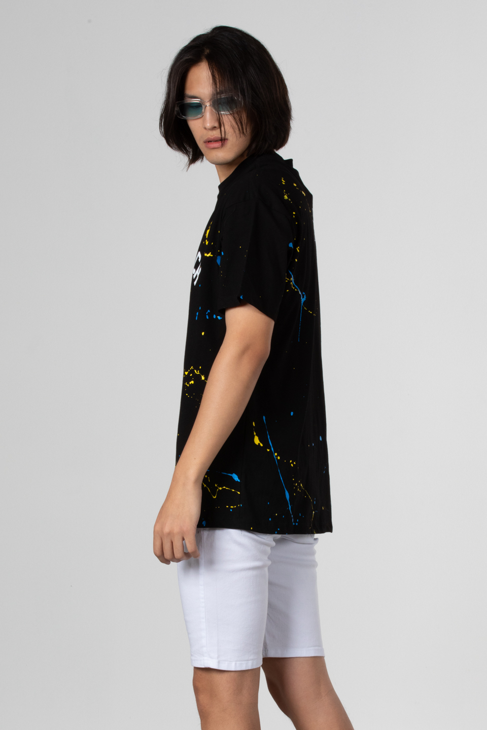 Boya baskılı oversize t-shirt-1030 Siyah