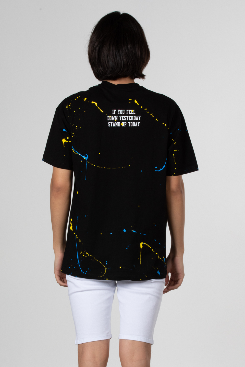 Boya baskılı oversize t-shirt-1030 Siyah