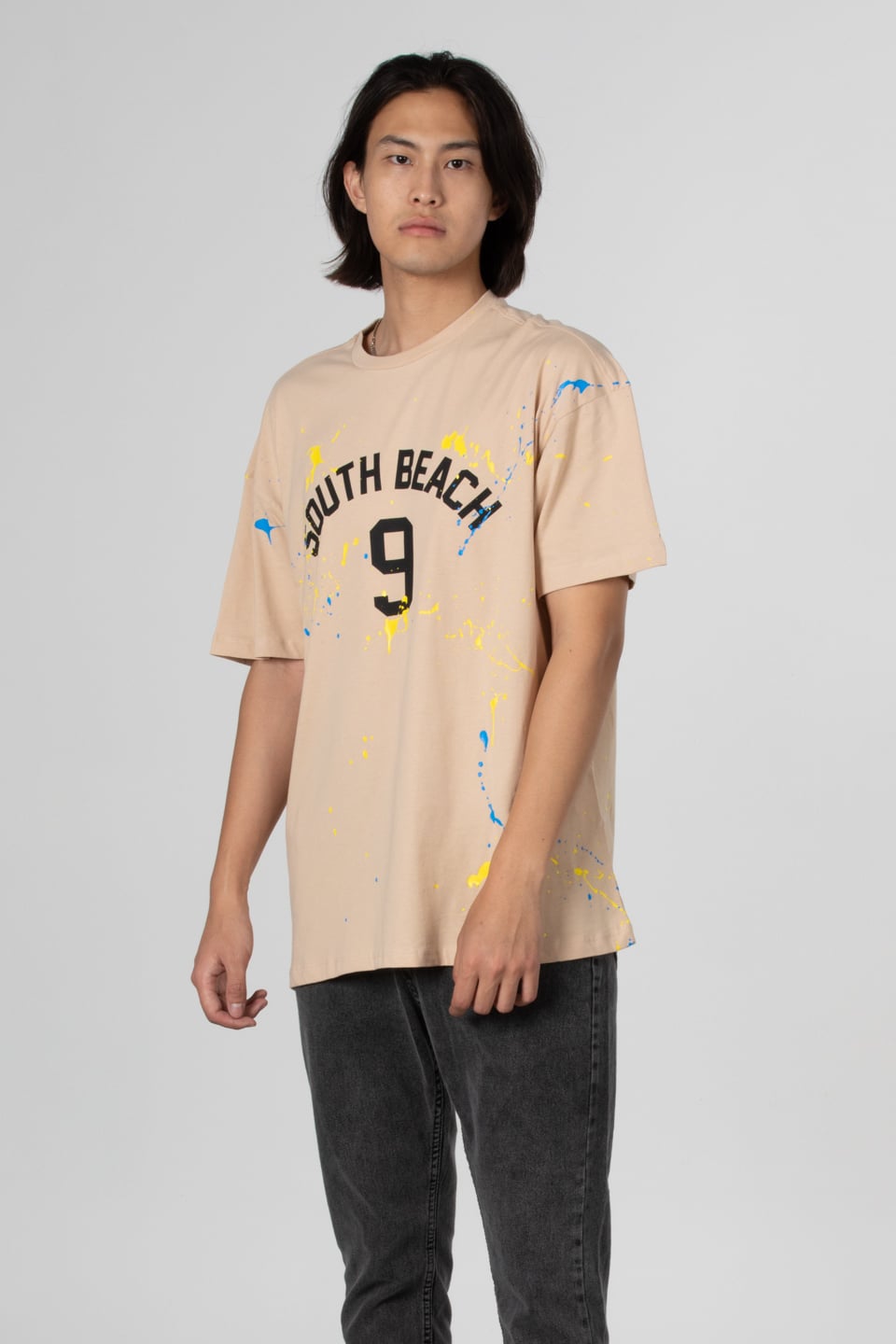 Boya baskılı oversize t-shirt-1030 Taş
