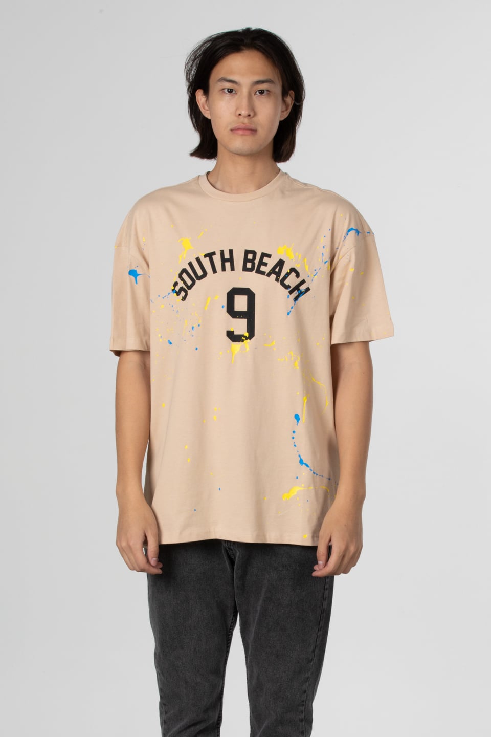 Boya baskılı oversize t-shirt-1030 Taş
