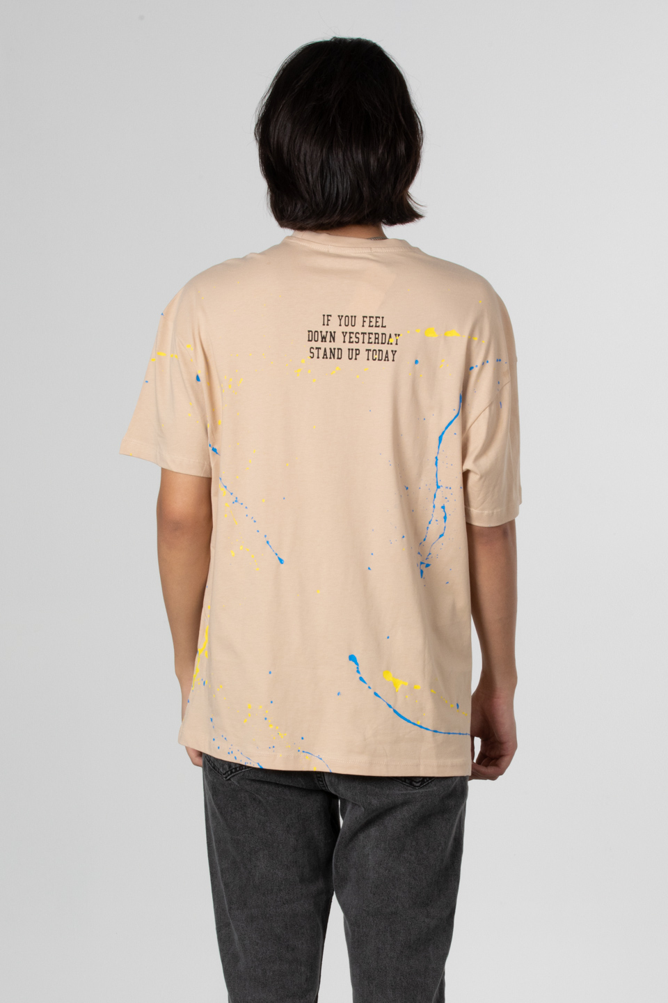 Boya baskılı oversize t-shirt-1030 Taş