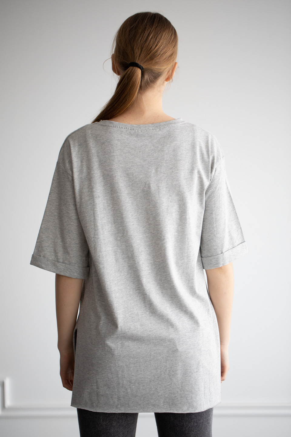 Brooklyn baskılı yandan yırtmaçlı t-shirt-6265 Gri M.