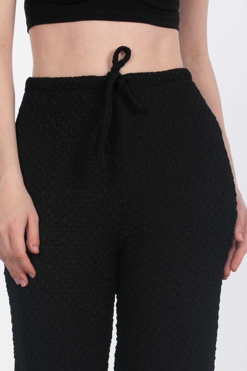 Bubble beli lastikli pantolon-2270 Siyah