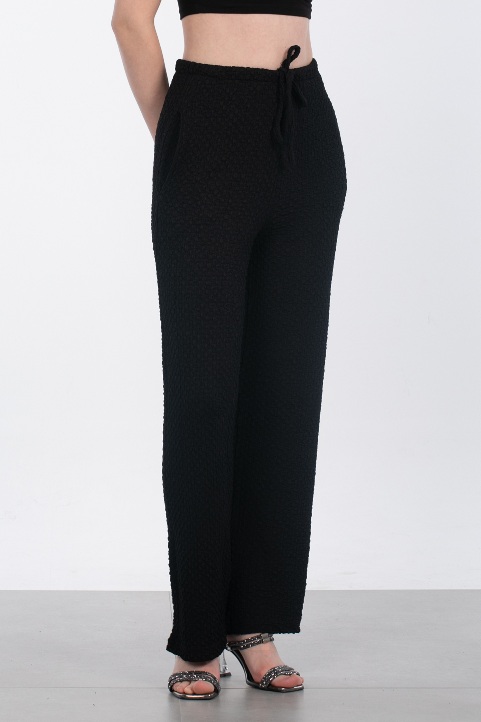 Bubble beli lastikli pantolon-2270 Siyah