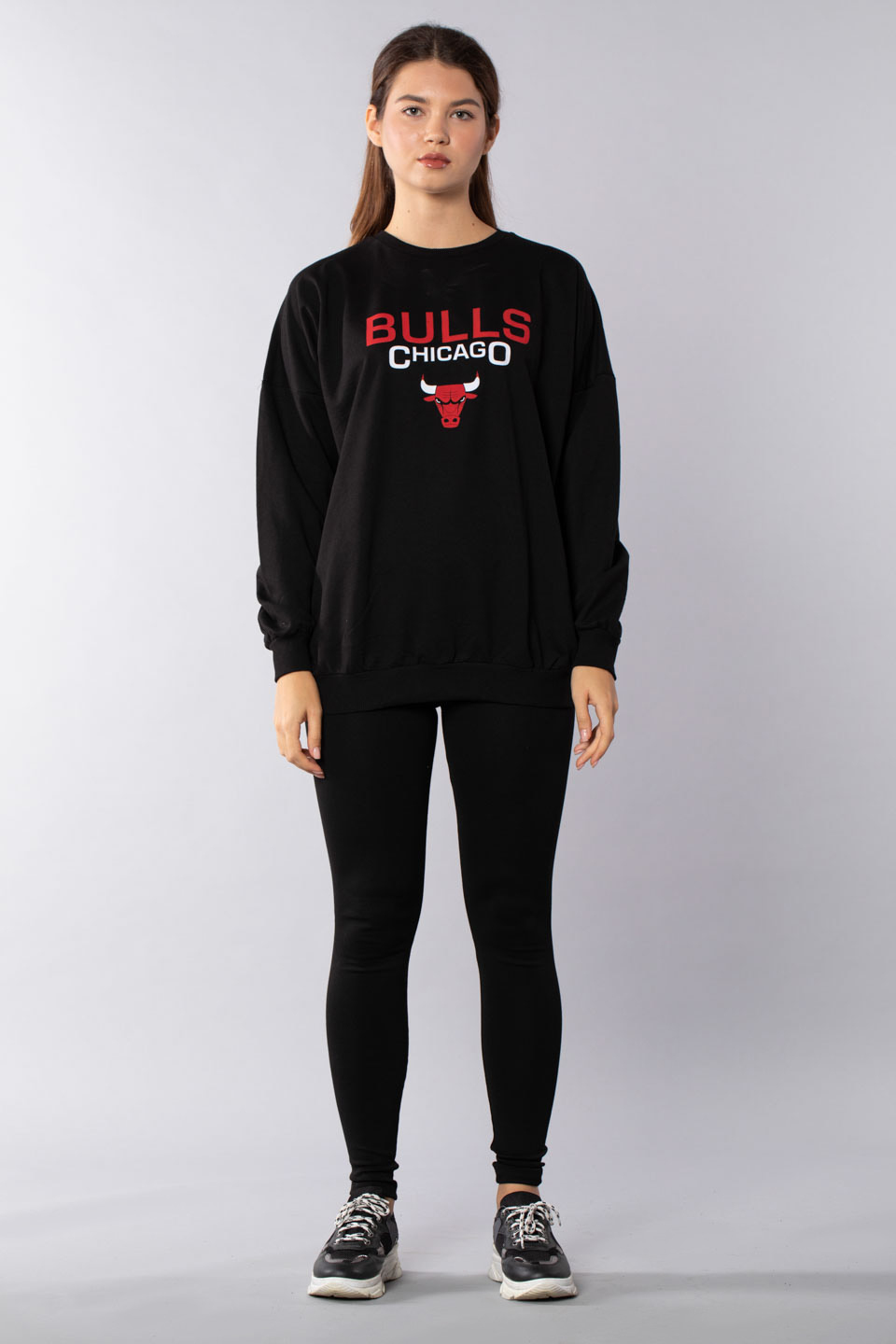 Bulls chicago baskılı sweatshirt-21548 Siyah
