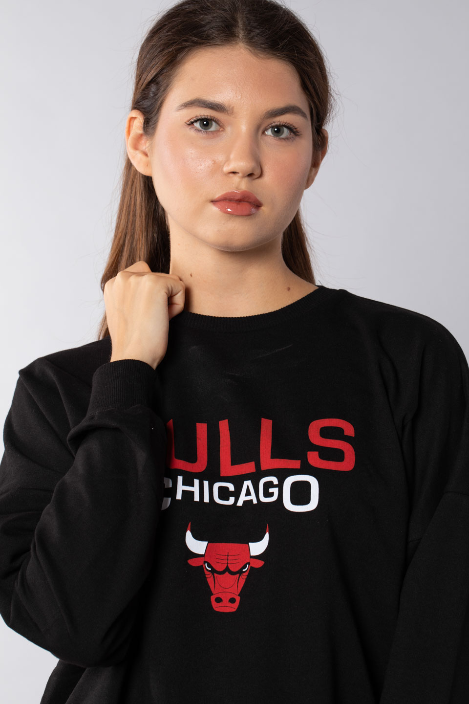 Bulls chicago baskılı sweatshirt-21548 Siyah