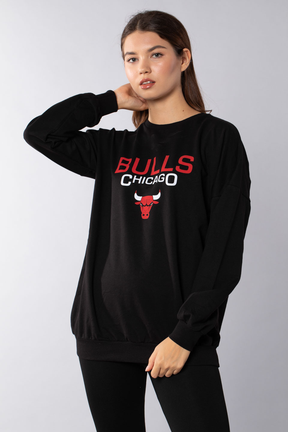 Bulls chicago baskılı sweatshirt-21548 Siyah