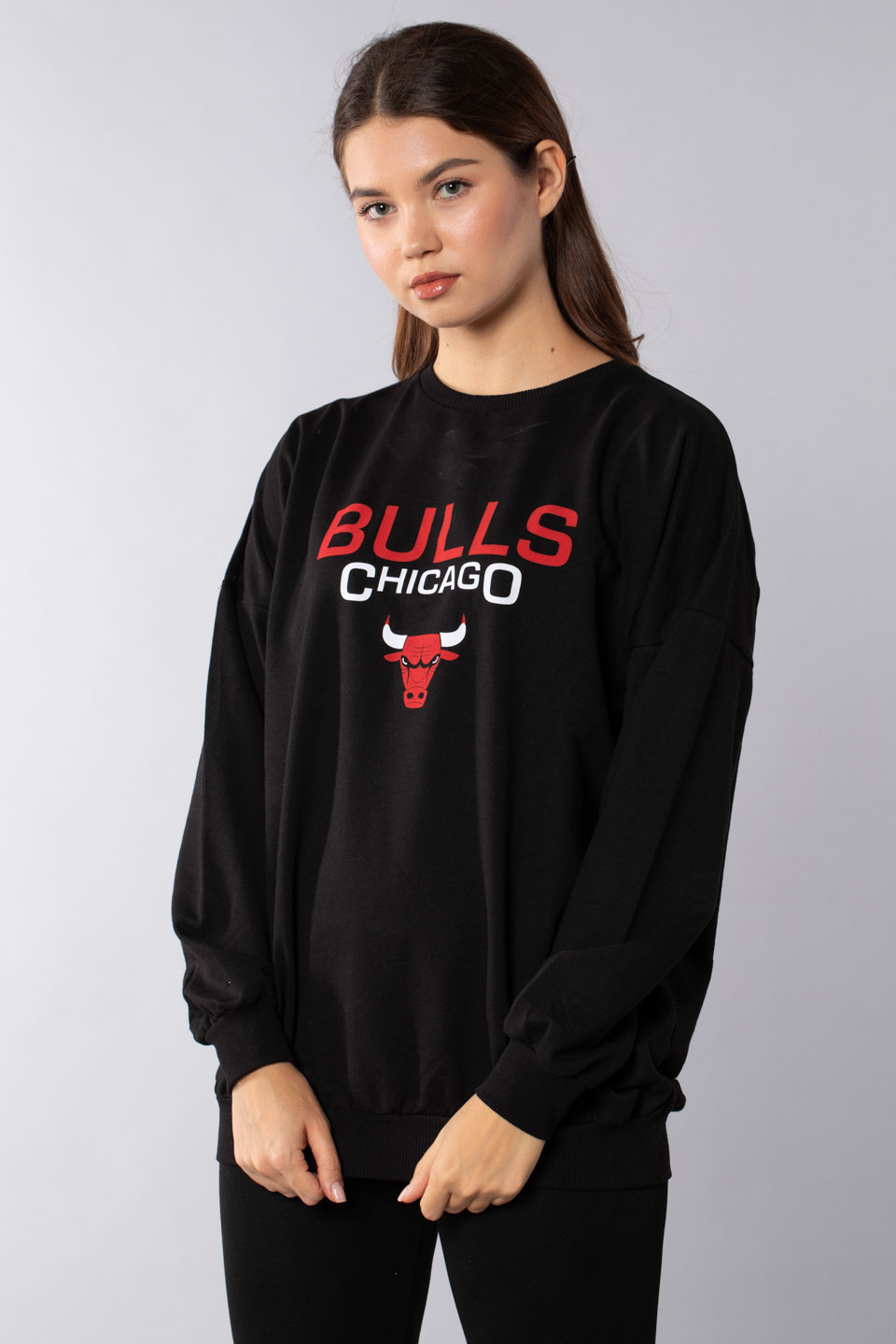 Bulls chicago baskılı sweatshirt-21548 Siyah