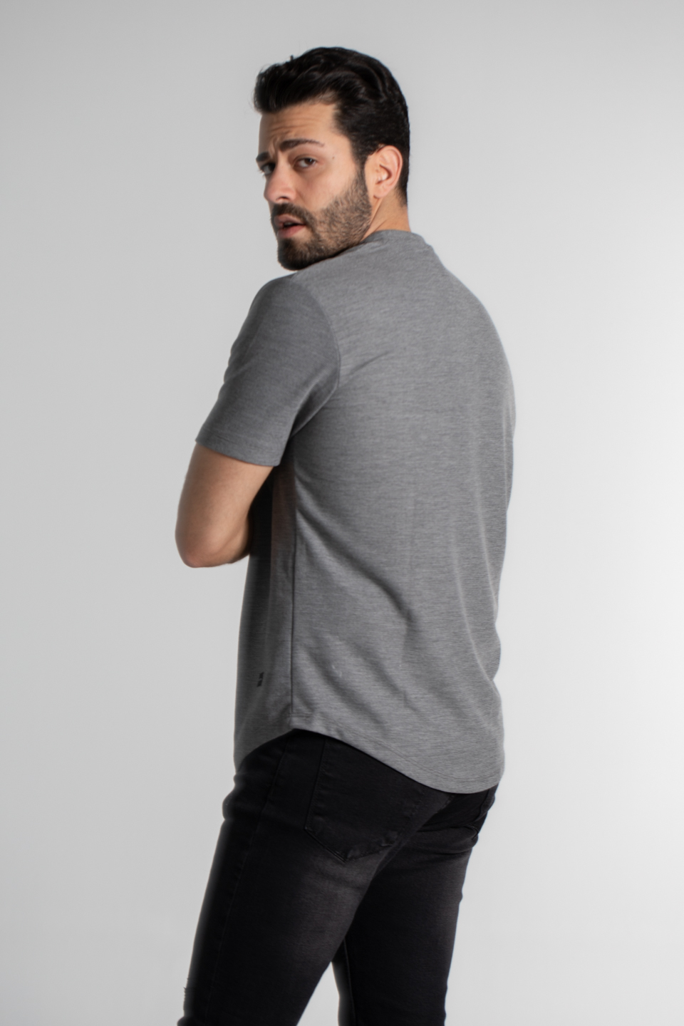 Bürümcük örme t-shirt-8025 Gri