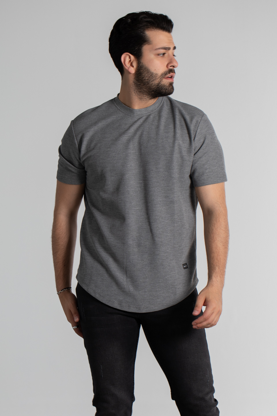 Bürümcük örme t-shirt-8025 Gri