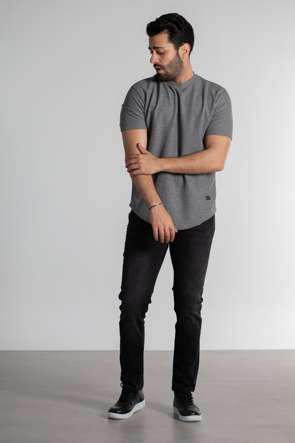 Bürümcük örme t-shirt-8025 Gri