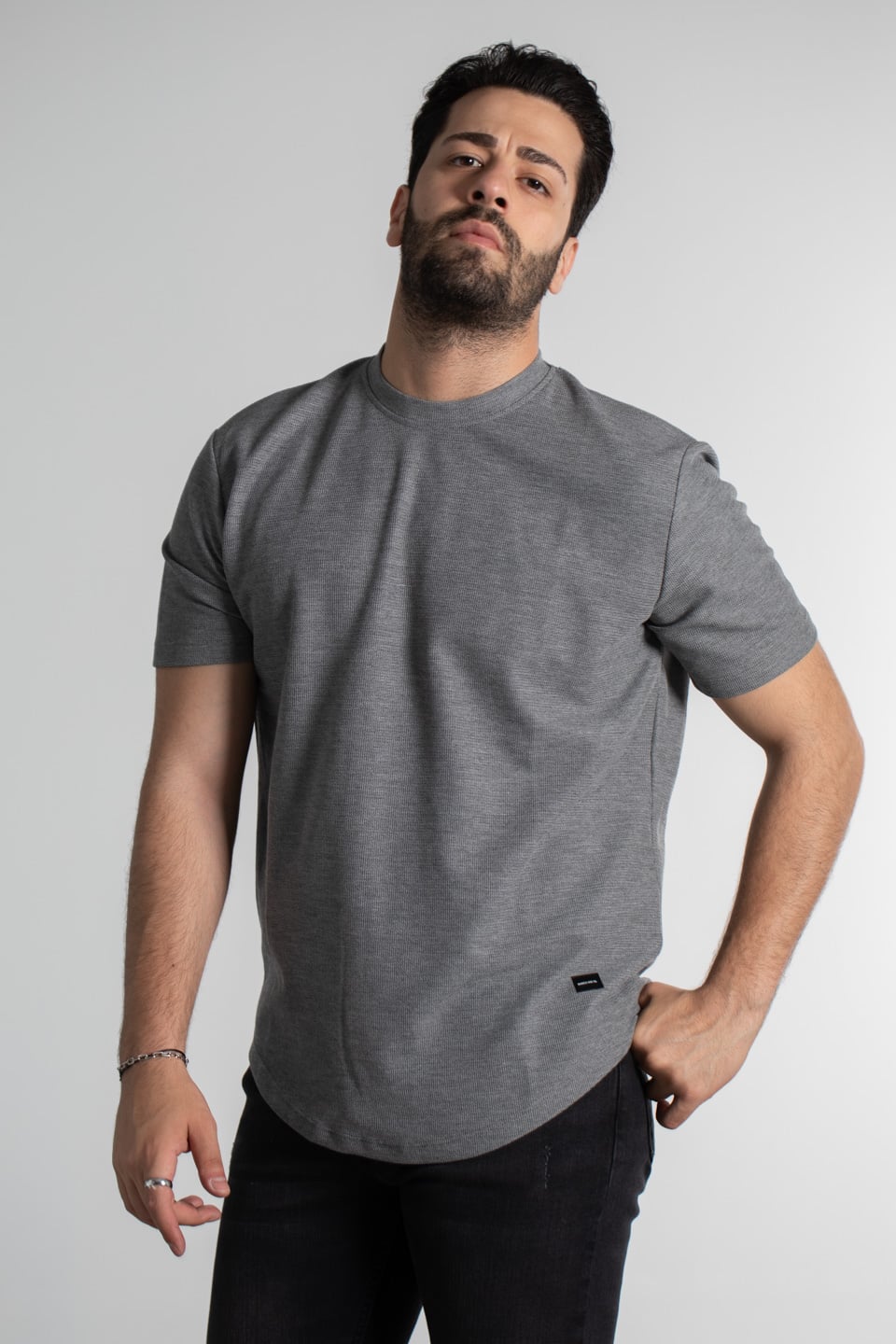 Bürümcük örme t-shirt-8025 Gri