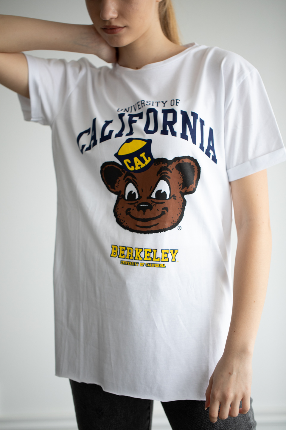 Calıfornıa baskılı oversize t-shirt-1003-2 Beyaz