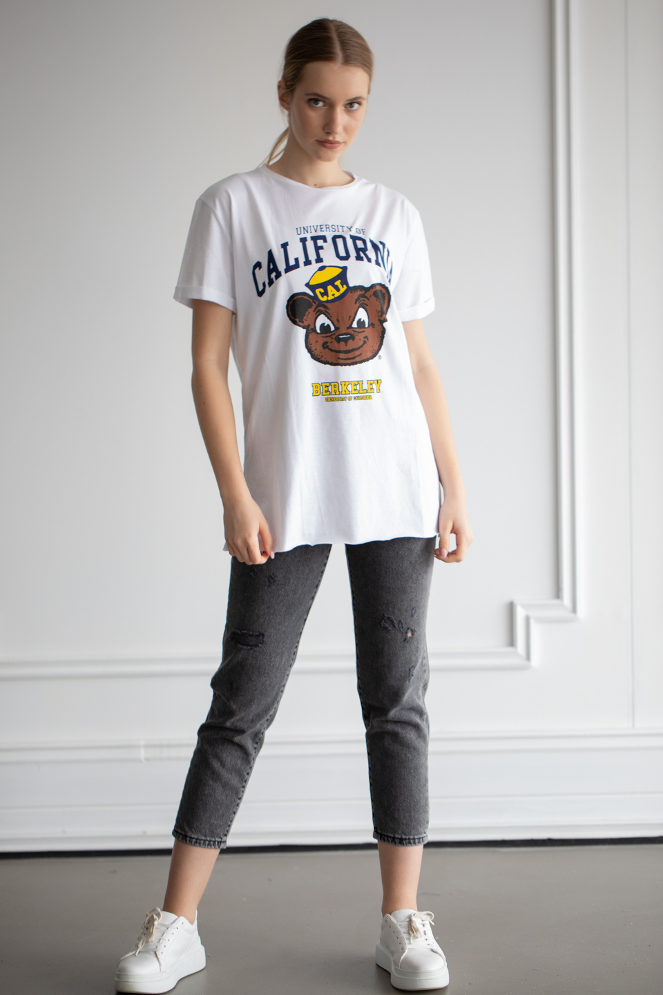 Calıfornıa baskılı oversize t-shirt-1003-2 Beyaz