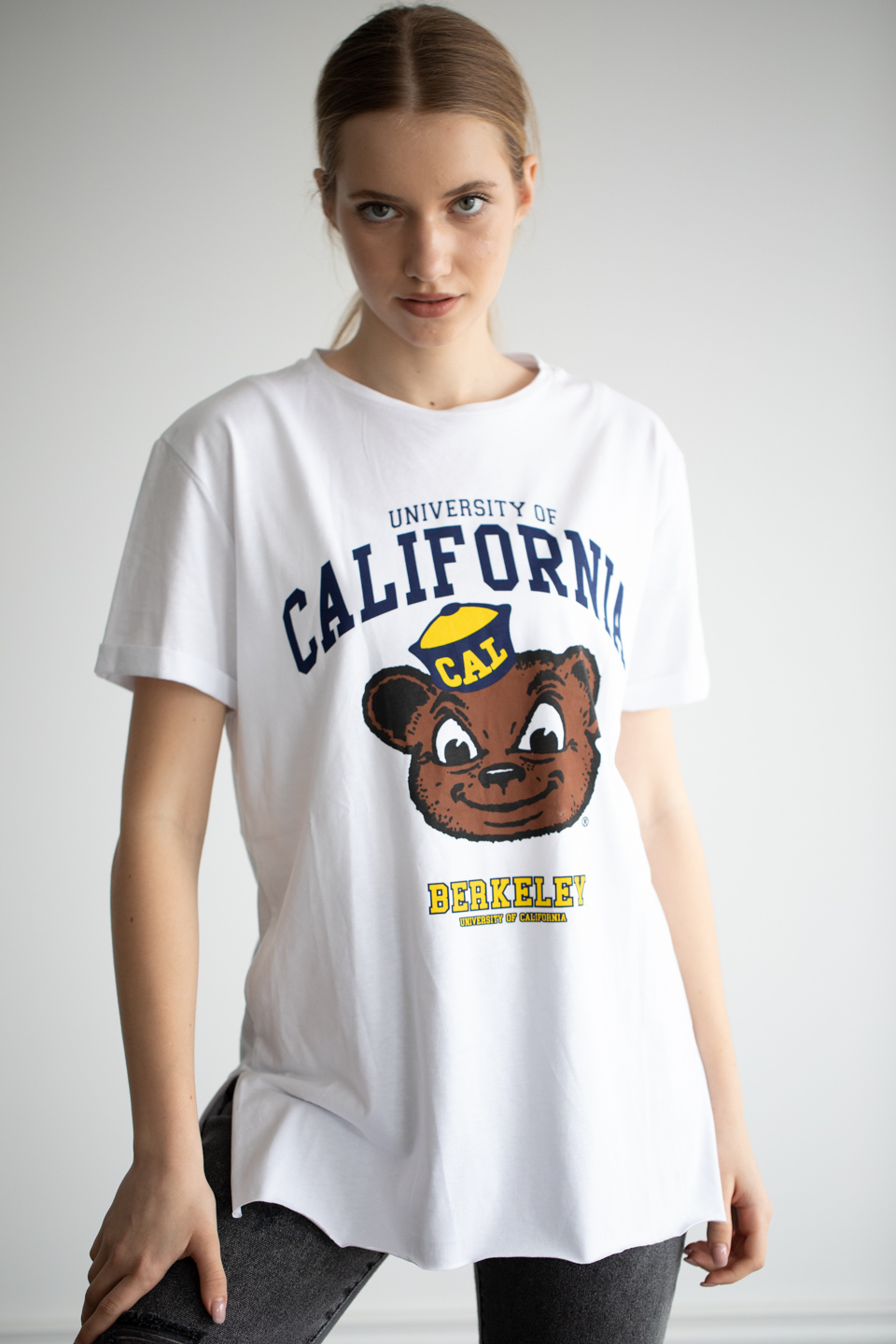 Calıfornıa baskılı oversize t-shirt-1003-2 Beyaz