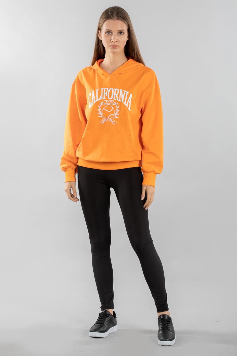 California nakışlı kapüşonlu sweatshırt-5021 Oranj