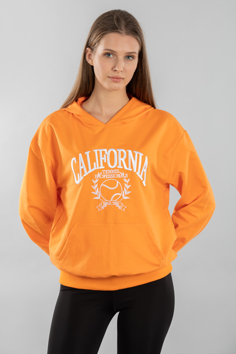 California nakışlı kapüşonlu sweatshırt-5021 Oranj