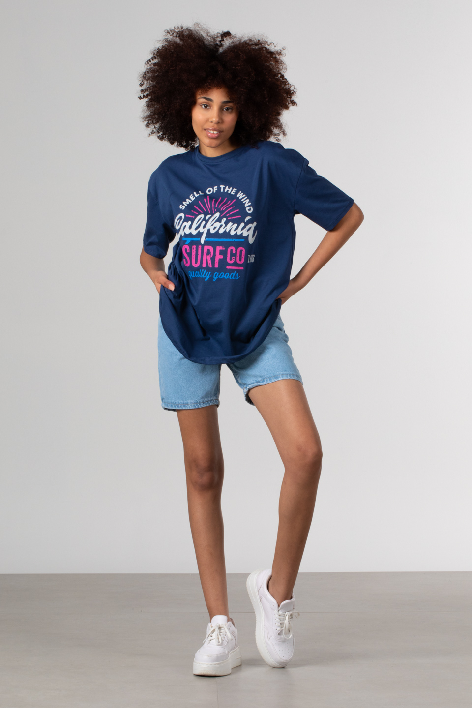 California yazı baskılı t-shirt-81663 Mavi