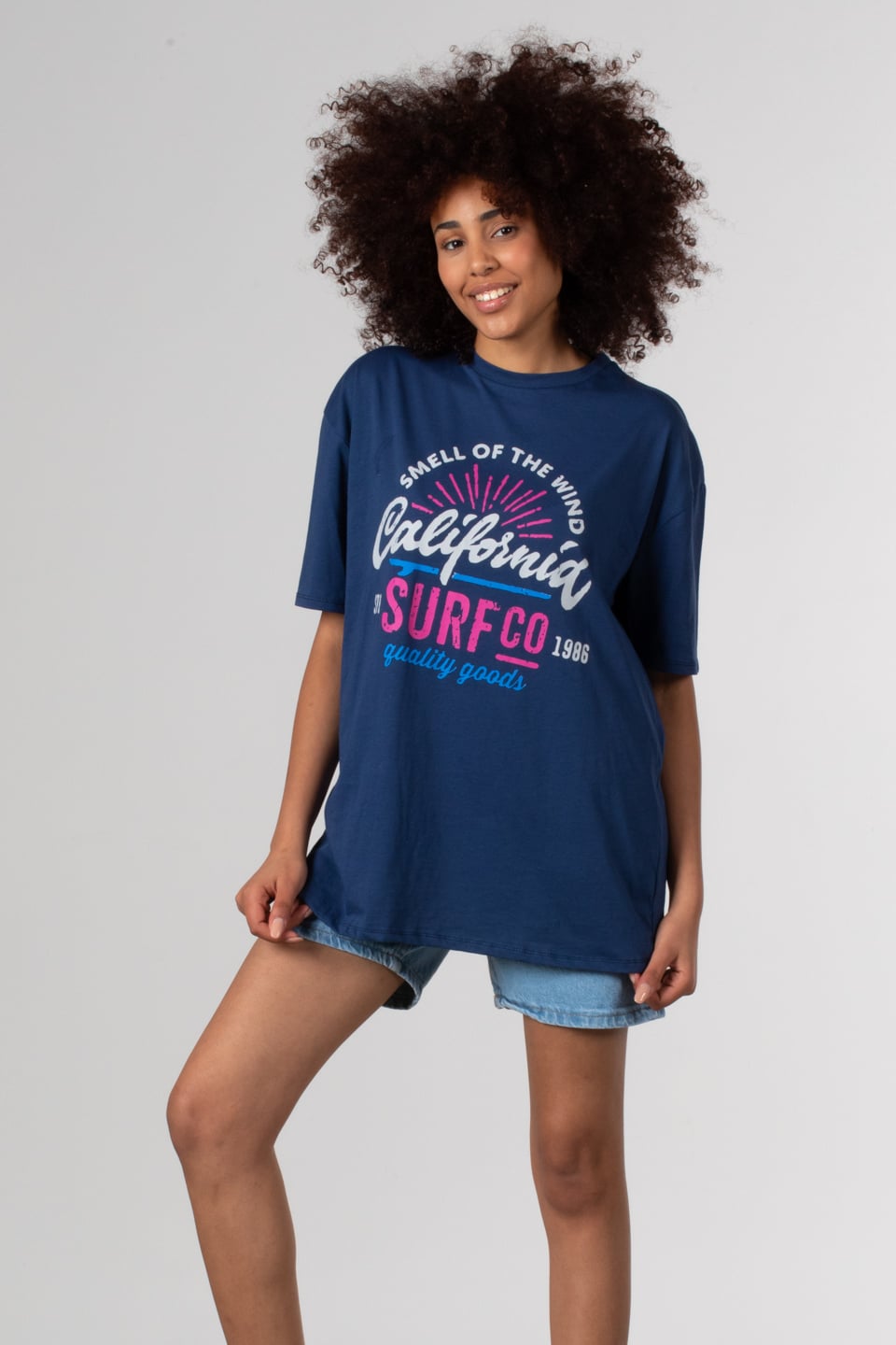 California yazı baskılı t-shirt-81663 Mavi
