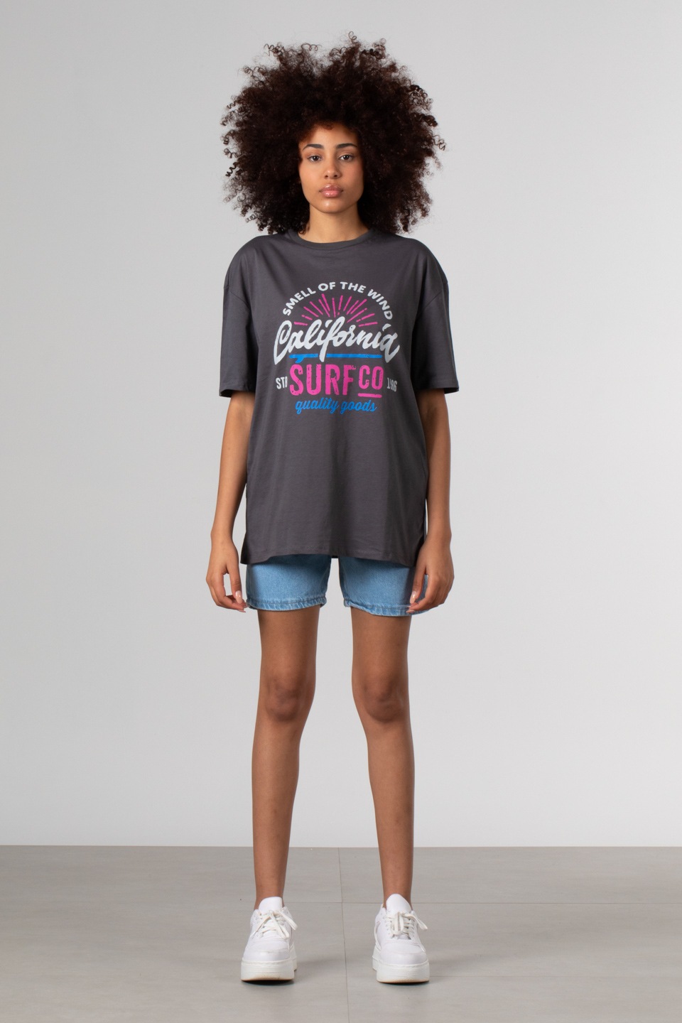 California yazı baskılı t-shirt-81663 Antrasit