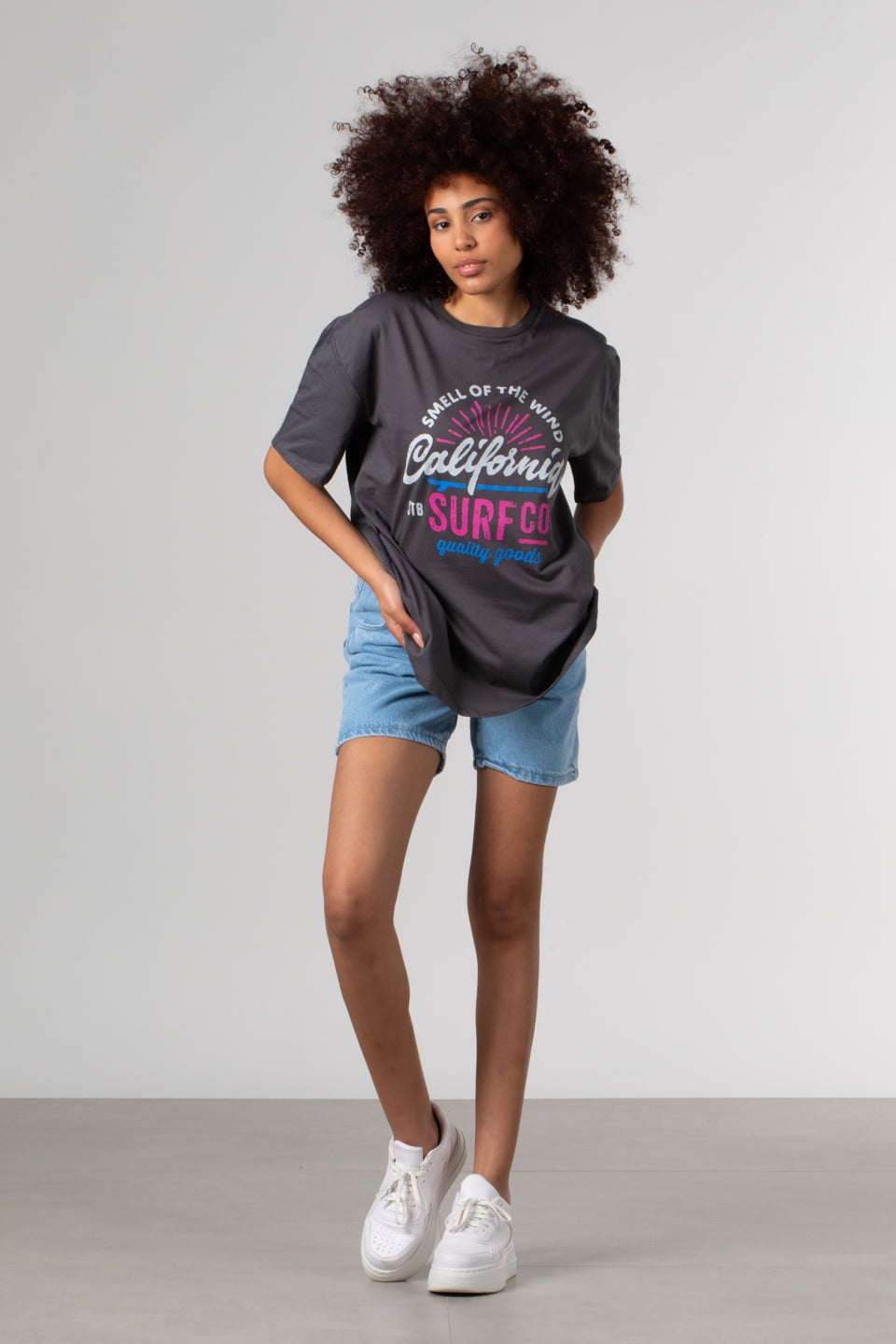 California yazı baskılı t-shirt-81663 Antrasit