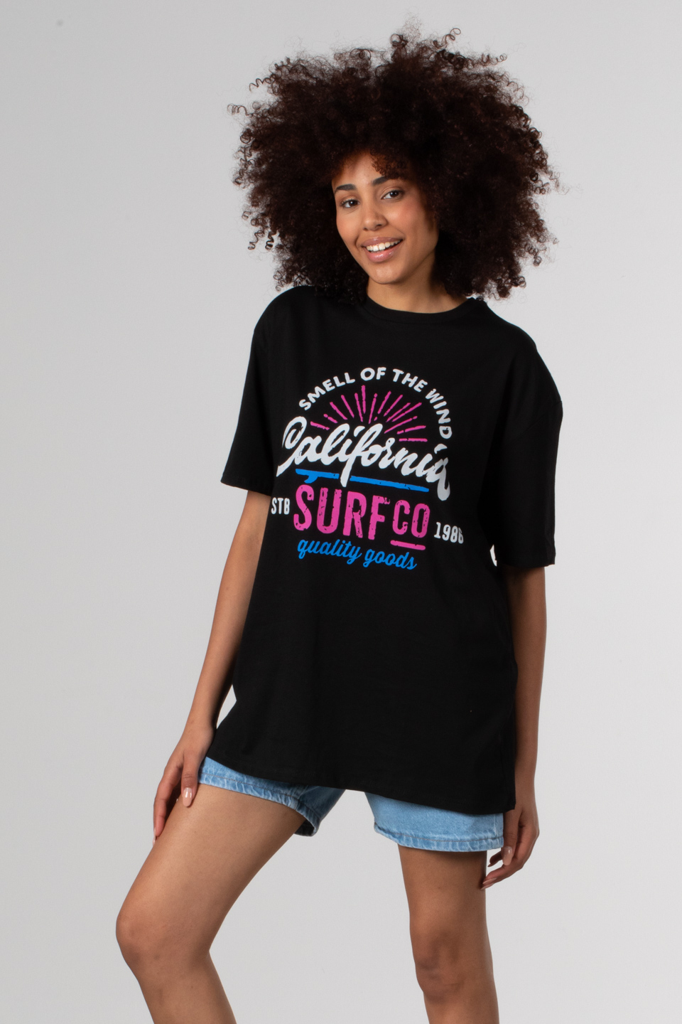 California yazı baskılı t-shirt-81663 Siyah