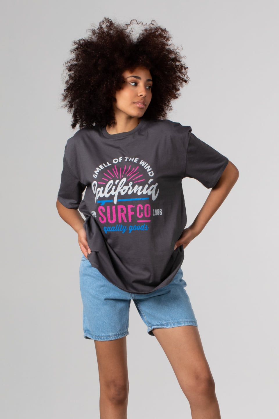 California yazı baskılı t-shirt-81663 Antrasit