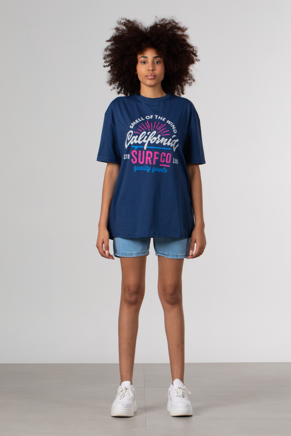 California yazı baskılı t-shirt-81663 Mavi