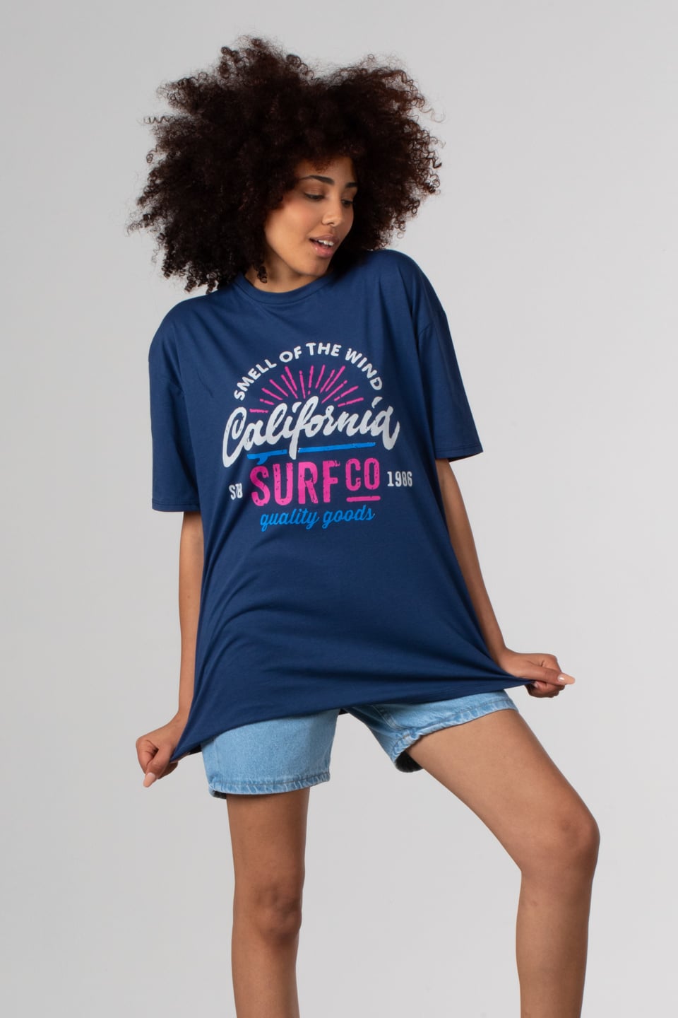 California yazı baskılı t-shirt-81663 Mavi