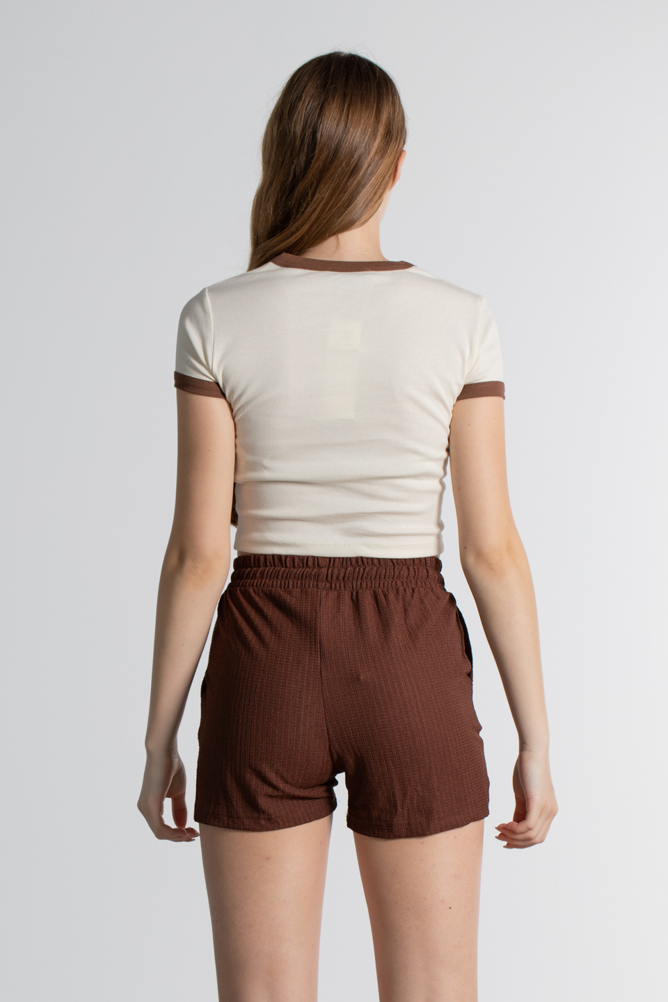 Caramel Baskılı Ribanalı T-Shirt - Kahve