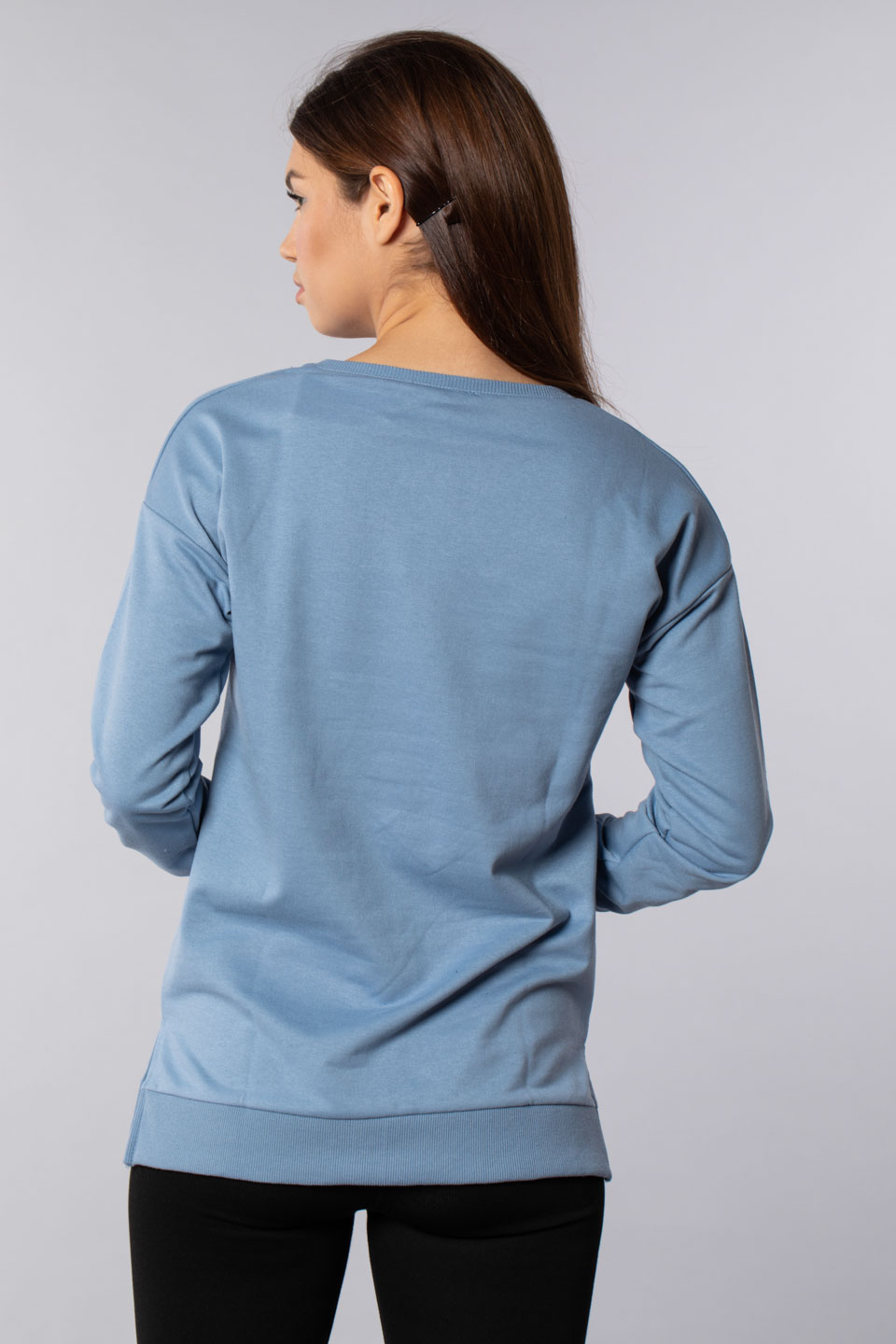 Cats baskılı tunik sweatshirt-4272 Mavi