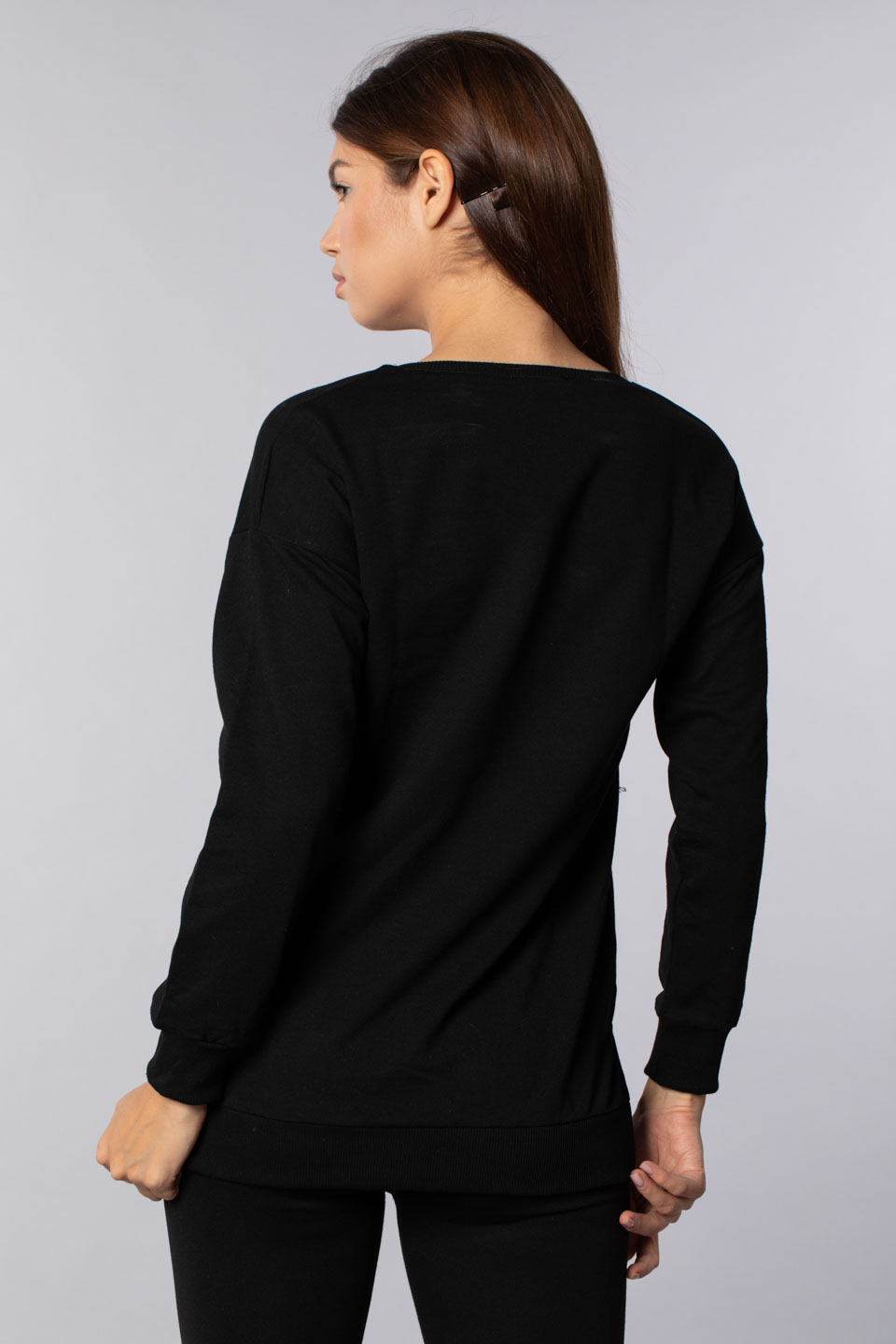 Cats baskılı tunik sweatshirt-4272 Siyah