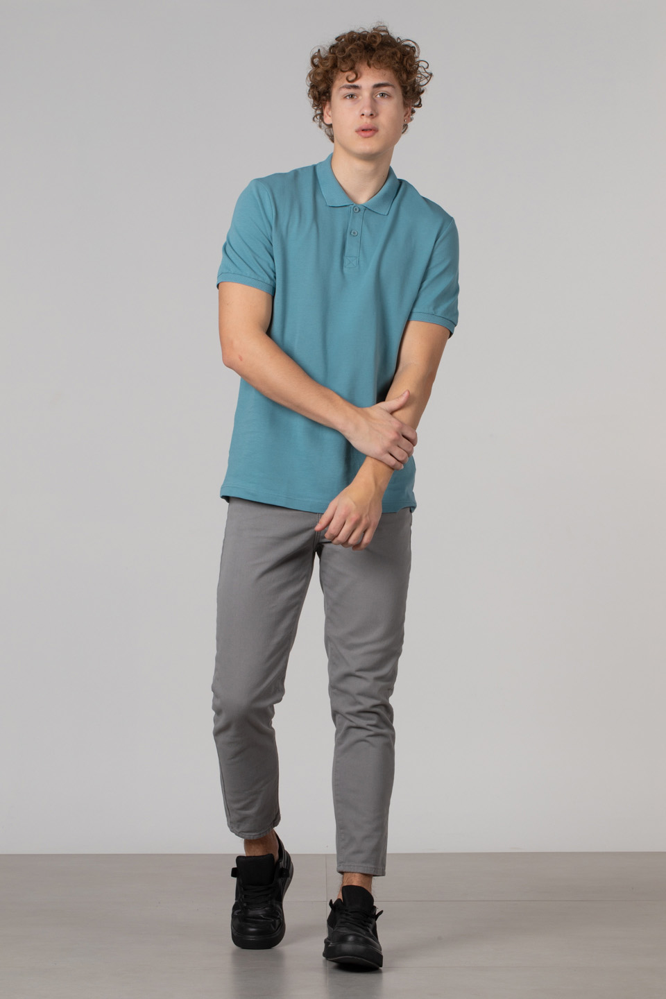 Çelik kumaş polo yaka t-shirt-2303 S.Blue