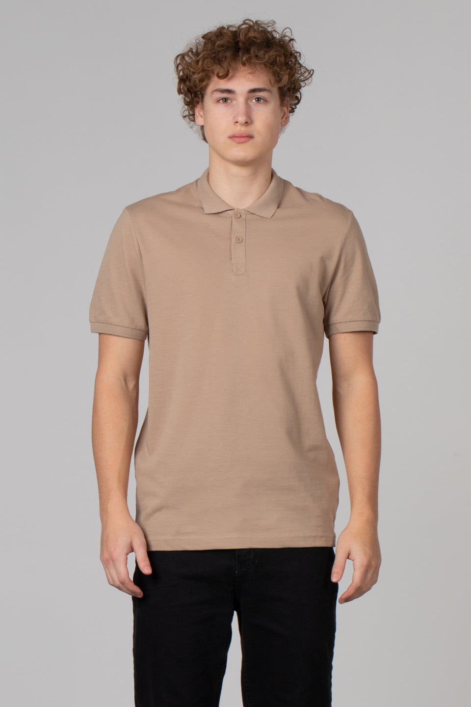 Çelik kumaş polo yaka t-shirt-2303 Vizon