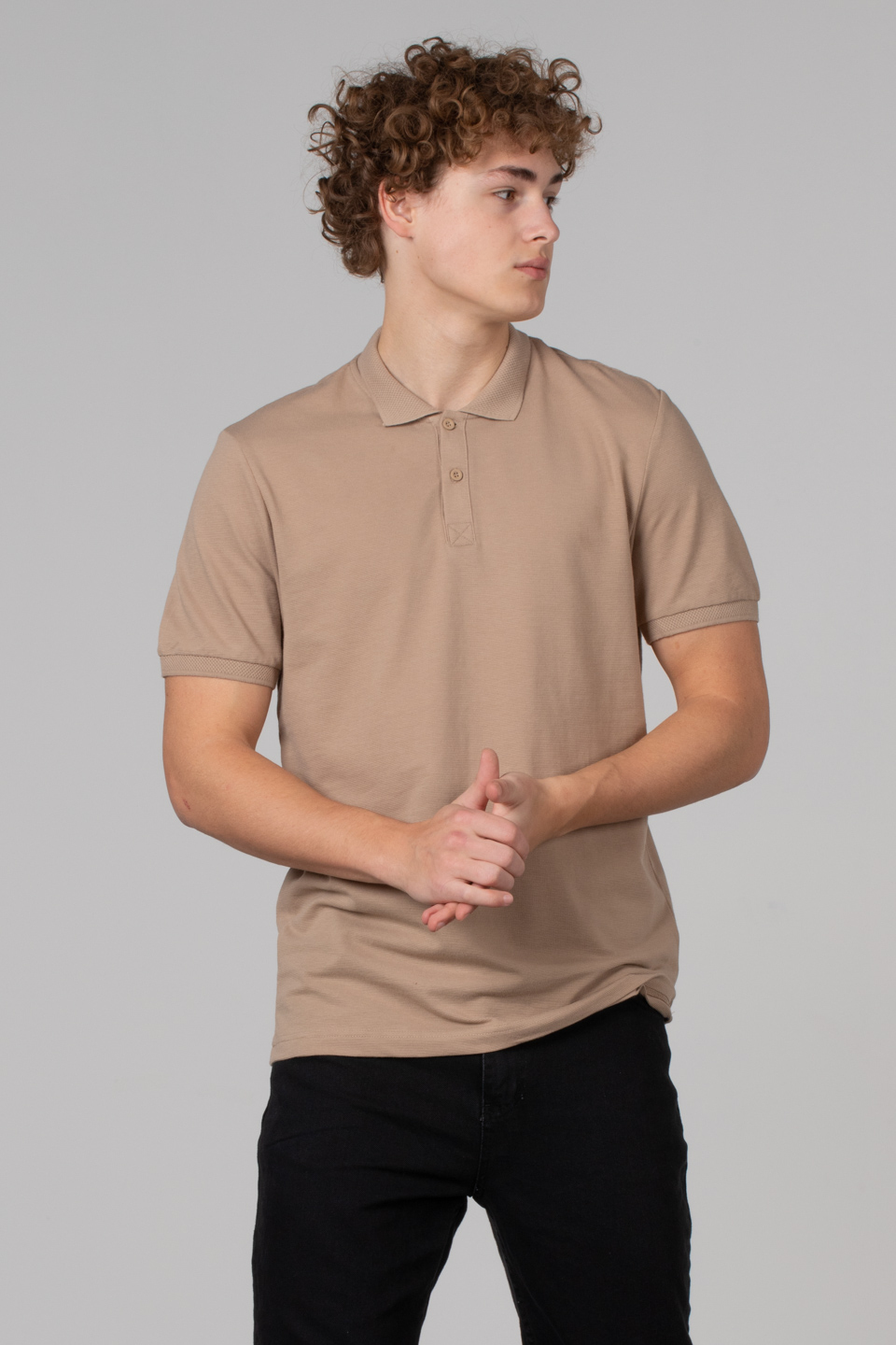 Çelik kumaş polo yaka t-shirt-2303 Vizon