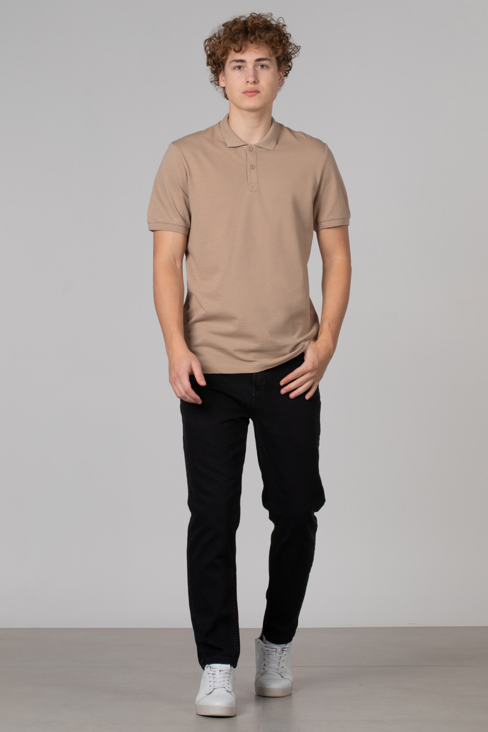 Çelik kumaş polo yaka t-shirt-2303 Vizon