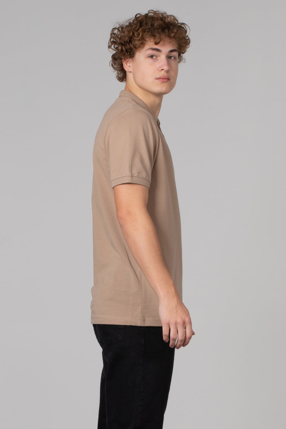 Çelik kumaş polo yaka t-shirt-2303 Vizon