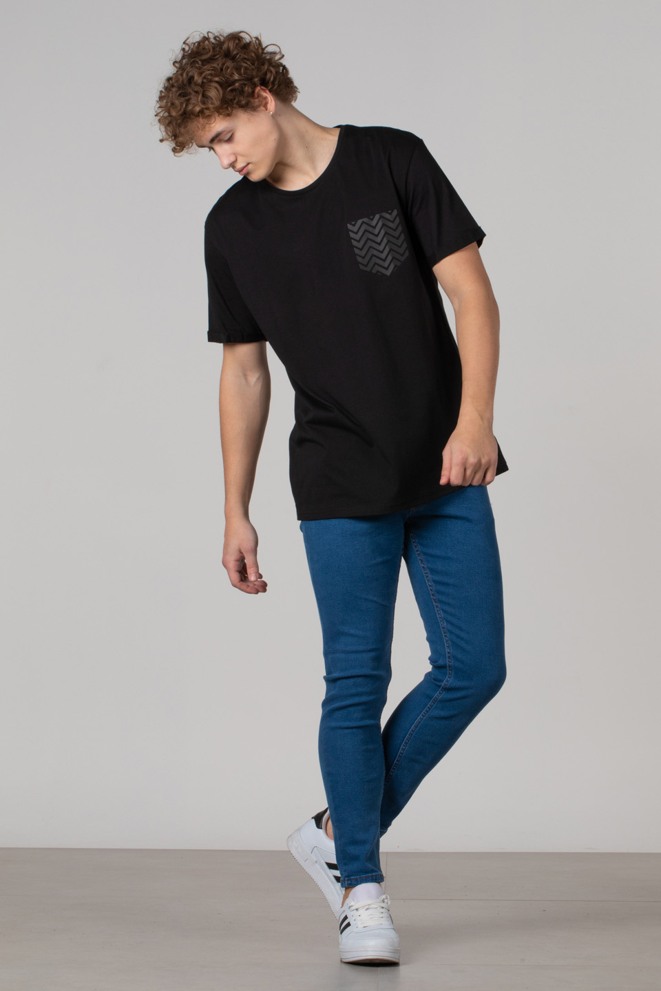 Cep zikzak baskılı t-shirt-2311 Siyah
