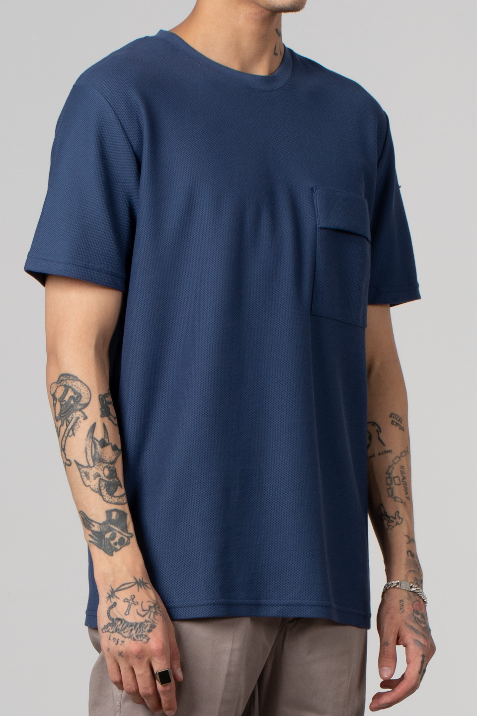 Cepli bisiklet yaka pike t-shirt-2351-1 İndigo