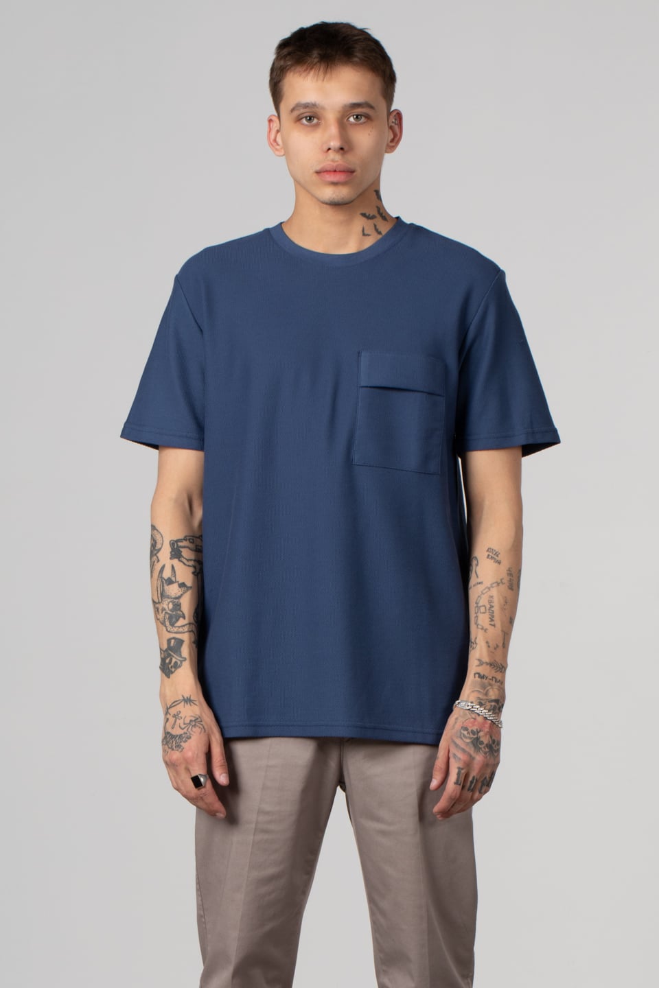 Cepli bisiklet yaka pike t-shirt-2351-1 İndigo