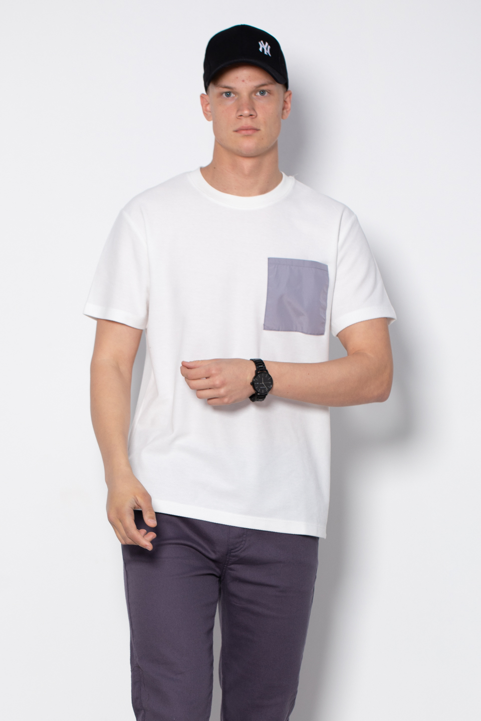 Cepli bisiklet yaka pike t-shirt-2351-1 Beyaz