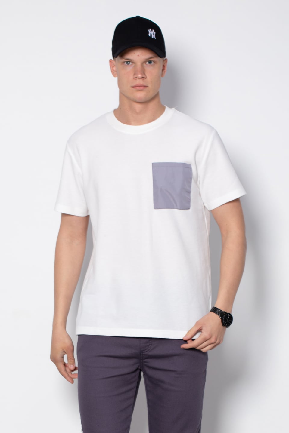 Cepli bisiklet yaka pike t-shirt-2351-1 Beyaz